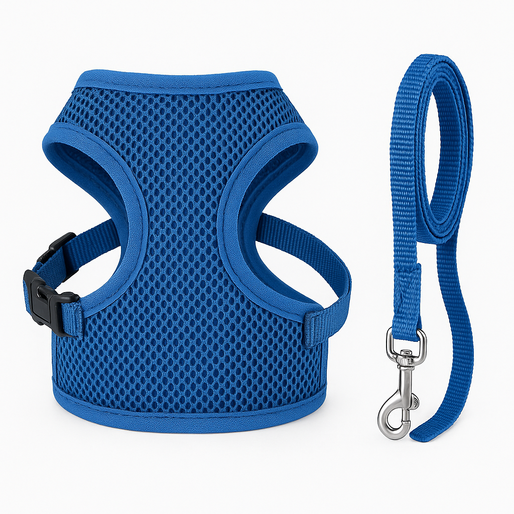 Arnês e Coleira Ajustável para Cães e Gatos – Confortável, Respirável e Segura