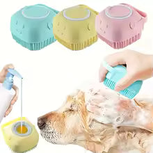 Escova de Massagem em Silicone Macio 2 em 1 para Pets – Com Dispensador de Shampoo